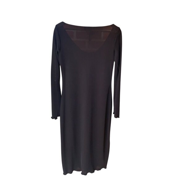 Vintage Luly K Sheer Black Midi Dress With Ruffle Front Bell Sleeves Sz L Witchy - Picture 5 of 16